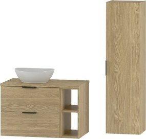 Zestaw do Łazienki 80cm Szafka Regał Blat Umywalka Słupek Dąb Olejowany Pile