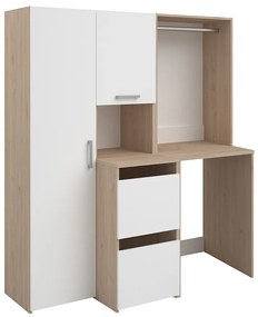 Szafka do pralni z drążkiem, szafką i słupkiem - Naturalny jasny i biały - szer. 157 x wys. 184 cm - ERKANO