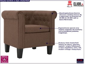 Brązowy fotel w stylu chesterfield - Roter