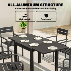 Outsunny Stół Ogrodowy Rozkładany 80/160 x 80 cm Aluminium Stół Jadalniany dla 4-6 Osób, Prostokątny z Blatem Lamelowym | Aosom PL