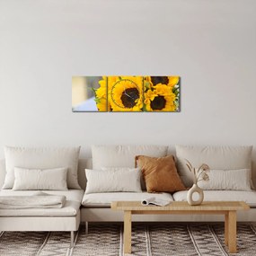 Obraz bukietu ślubnego ze słoneczników (z zegarem) (90x30 cm)