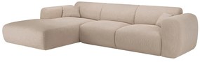 Duża kanapa narożna lewostronna z beżowej tkaniny POGNI marki Maison Céphy