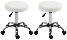 HOMCOM Stołek obrotowy, Stołek salonowy, regulowany, sztuczna skóra, pikowany wzór, Ø35,5 x 48-63 cm, Biały/Srebrny