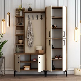 Wieszak z półką na buty, półkami i szafką Viyana Walnut and Cream
