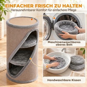 PawHut Beczka-drapak 75 cm wys. Ø35 cm, 4-poziomowa beczka z 3 kryjówkami, zdejmowalnym pranym pluszowym łóżkiem, powierzchnia sisal do drapania | Aosom PL
