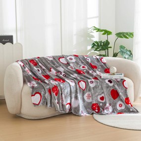 Świąteczny koc z mikropluszuy CHRISTMAS HEART szary Rozmiar: 150 x 200 cm