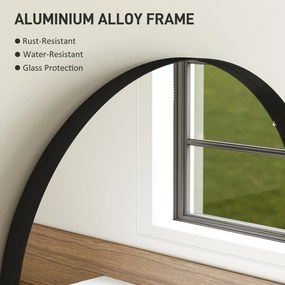 HOMCOM Zakrzywione Lustro Łazienkowe, 50 x 70 cm, Z Ramą z Aluminium, Lustro Dekoracyjne, Kuchnia, Czarne