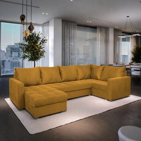 Masseno Narożnik LORIVO z funkcją spania i pojemnikiem na pościel Narozniki U, Rozkładana sofa - Żółty, KRONOS 01