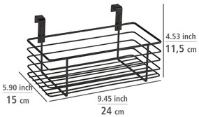 Czarny metalowy koszyk wiszący na drzwiczki kuchenne Wenko Slim, 24x15 cm
