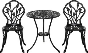 Outsunny Zestaw dla 2 Osób Zestaw Mebli Balkonowych 1 Stół+2 Krzesła Alu Czarny