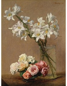 Reprodukcja obrazu Henri Fantina-Latoura – Roses and Lilies, 45x60 cm