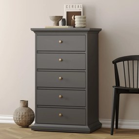 Wąska komoda Paris z 5 szufladami, kolor szary
