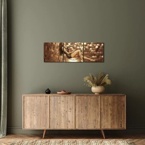 Obraz kobiety w złotym pokoju (z zegarem) (90x30 cm)