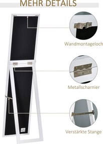 Pełnowymiarowe lustro HOMCOM, wolnostojące, montowane na ścianie, rama MDF, 37 x 37 x 154 cm, Białe