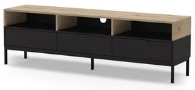 Czarna szafka pod TV w dekorze dębu 180x55 cm Marion – Marckeric