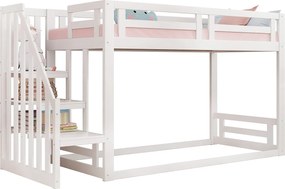 Łóżko piętrowe 90x200 cm - łóżko dziecięce z drabinką i barierką - białe drewno - materac nie jest wliczony w cenę