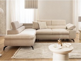 Beżowy narożnik z tkaniny szenilowej (lewostronny/w kształcie litery L) Marbeya – Ropez