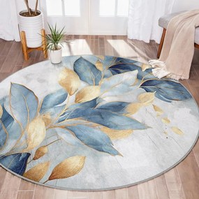 Okrągły dywan w niebiesko-złotym kolorze odpowiedni do prania ø 80 cm Golden Leaves – Mila Home