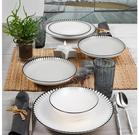 Zestaw stołowy 24 szt. – porcelana, biały/czarny