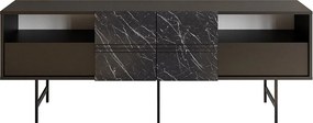 Nowoczesny stolik RTV – 180 cm – Czarny i marmurowy – Płyta wiórowa pokryta melaminą