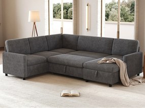 Nowoczesna narożna sofa w kształcie U - z miejscem do przechowywania - sofa rozkładana - welur sztruksowy - Szary