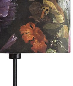 Lampa podłogowa regulowana czarna klosz welurowy kwiaty 35cm - Parte klasyczny/Antyczny Oswietlenie wewnetrzne