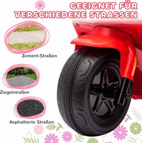 AIYAPLAY 6V Elektryczny Motocykl dla Dzieci, z Reflektorami i Muzyką, Jazda do Przodu i do Tyłu, Koła Treningowe, 18-36 Miesięcy, Czerwony