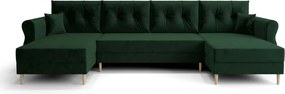 Rozkładana sofa narożna w kształcie U SILVIANO 300x140 cm, ciemnozielona + 2 poduszki GRATIS