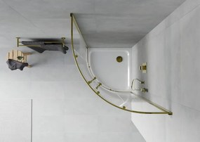 Mexen Rio kabina prysznicowa półokrągła 80 x 80 cm, białe pasy, złota + brodzik Flat, biały - 863-080-080-50-20-4110G