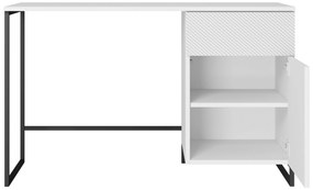 Biurko Asha 120 cm z szufladą - biały mat / czarny stelaż