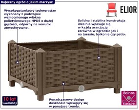 Brązowa kwadratowa donica z technorattanu - Athena