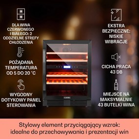 Klarstein Vinovilla 60cm 43 Butelek Winiarka Podblatowa 2 Strefy Czarny