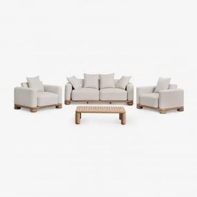 Zestaw Ogrodowy Z Dwuosobową Sofą, 2 Fotelami I Stolikiem Kawowym 115x70 Cm Z Drewna Akacjowego Ioanis Jasny Akacjowy Brąz - Sklum