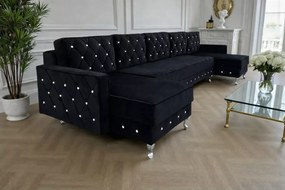 Nowoczesny narożnik z funkcją spania i pojemnikami Lux U duży w stylu glamour