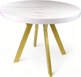 Stół Złoty Metal + MARMUR BIAŁY okrągły Ø100 Nierozkładany Marble Gold