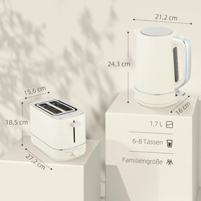 HOMCOM Zestaw czajnika 1,7 L i tostera z 6 poziomami brązowienia, Beżowy