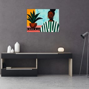 Obraz na szkle - Kobieta z kwiatem (70x50 cm)