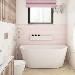 Wanna wolnostojąca przyścienna biała akrylowa WALL 140 x 70 cm z przelewem chromowanym