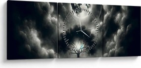 Obraz – Czarno-białe drzewo w pełni księżyca (z zegarem) (90x30 cm)