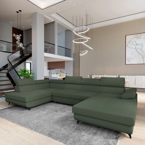 Masseno Narożnik RUBANO z funkcją spania i pojemnikiem na pościel Narozniki U, Rozkładana sofa - Zielony, QUELLE 37