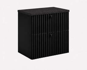 Szafka łazienkowa wisząca z blatem 60, czarny + blat z efektem marmuru Black Royal, uchwyty w trzech kolorach, 60 x 44,4 x 58,6 cm
