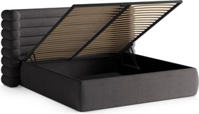 Ciemnoszare tapicerowane łóżko dwuosobowe ze schowkiem ze stelażem 180x200 cm Mount – Micadoni