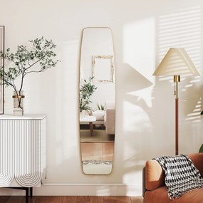 HOMCOM Lustro ścienne, lustro z ramą metalową, dekoracyjne wiszące lustro do przedpokoju, 160 x 40 x 3 cm, złote | Aosom PL