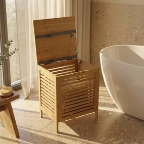 Bambusowy kosz na pranie z siedziskiem DISA, 40 l