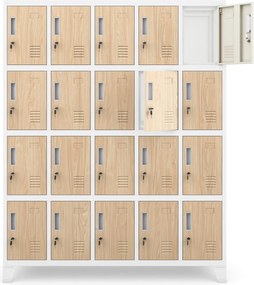 Szafa BHP 20-skrytkowa 136x45x172 cm Eco Design Robert, biały/dąb sonoma