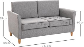 Homcom® Sofa 2-osobowa Zdejmowane Pokrowce Obciążenie Do 200 Kg Len Pianka Jasnoszary 141 X 65 X 78 Cm