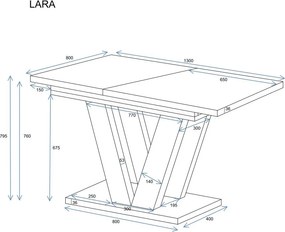 Stół z podstawą w kształcie litery V Lara rozkładany od 130 do 210 kaszmir