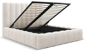Kremowe tapicerowane łóżko dwuosobowe ze schowkiem i stelażem 200x200 cm Kelp – Micadoni Home