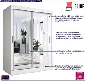 Biała szafa przesuwna z lustrem 150 cm - Kukkin 4X