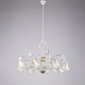 Żyrandol koszowy z żelaza lakierowanego na biało w stylu shabby chic, 8 świateł, 112 Ø85 BL274-8-BCO